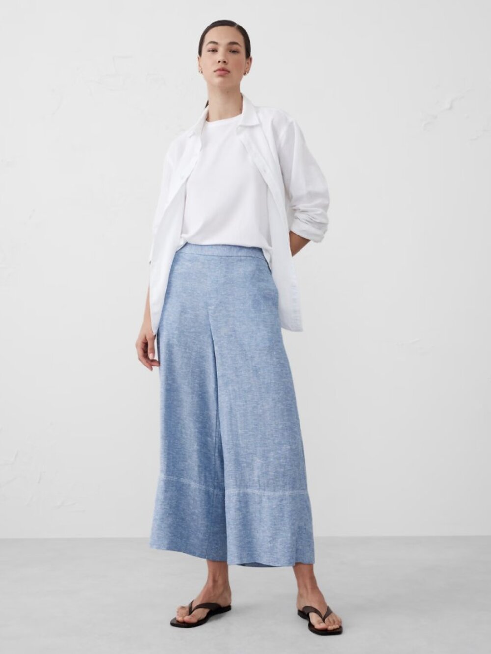 Banana Republic Wide-Leg Linen-Blend Cropped Pull-On Pant Sleek Flat Front Waist